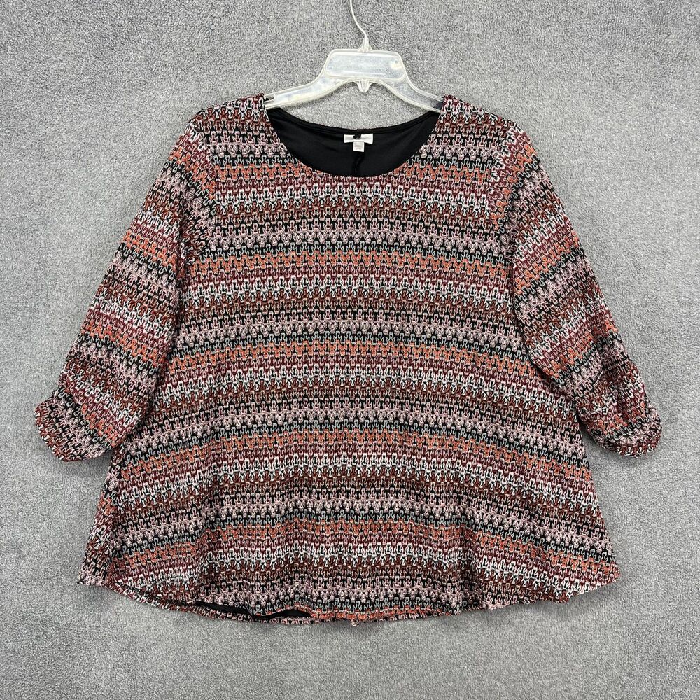 Avenue Shirt Womens 22 24 Metallic Black Pink 3/4 Sleeve Scoop Neck‎ Plus Size